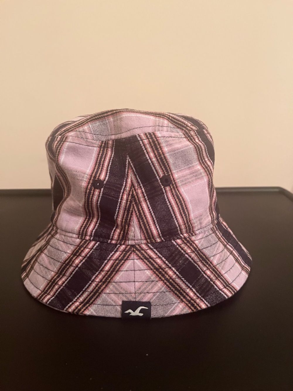 Hollister Pink and Black Plaid Kids Bucket Hat